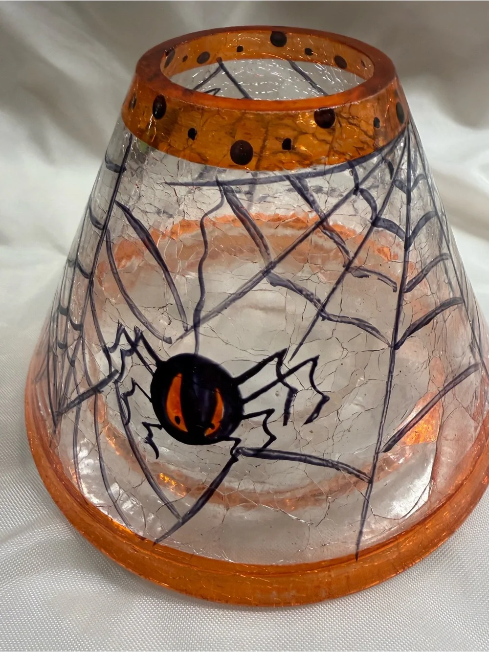 Hand-Painted Halloween Glass Votive Trio - Orange & Black Spider Webs